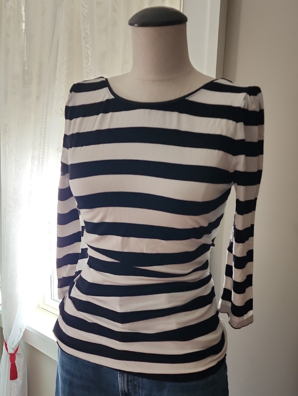 White House Black Market Black and White Striped Knit Top